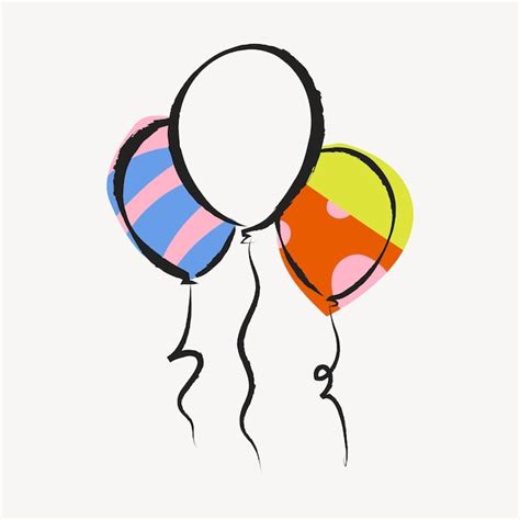 Floating balloons sticker colorful doodle in aesthetic design vector ...