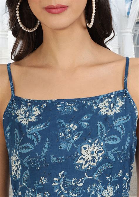 Indigo Blue Cotton Long Dress for Women