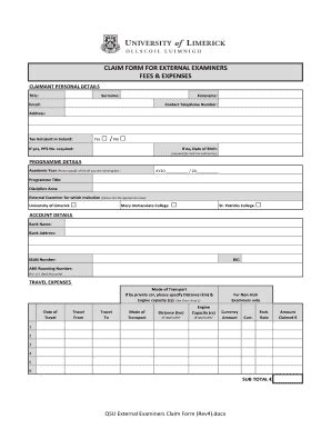 Fillable Online ul External Examiner Claim Form.pdf - University of ...