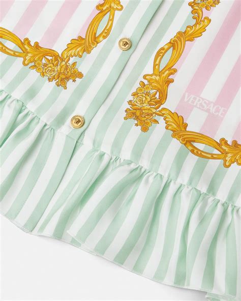 Barocco Pinstripe Silk Kids Dress Pink,Multicolor | VERSACE