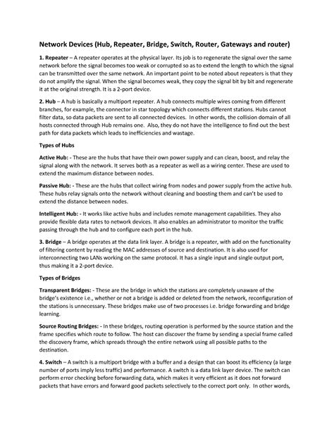 Cn - answer for unit 1,2 - Network Devices (Hub, Repeater, Bridge ...