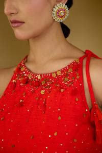 Buy Green Silk, Chiffon Sequins, Tassels Round Neck Saree With ...