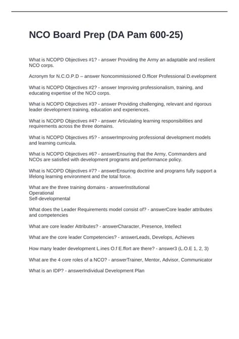 NCO Board Prep (DA Pam 600-25) Questions and Answers 100% Correct - NCO ...