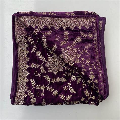 Purple Floral Grace Sequin Zari Embroidered Velvet Dupatta – anokherang
