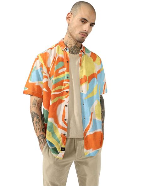 Abstract Print Cuban Collar Shirt