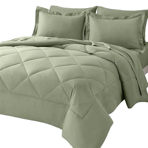 CozyLux King Comforter Set with Sheets 7 Pieces Bed in a Bag Sage Green ...