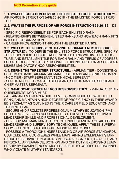 NCO Promotion study guide 1. 1. WHAT REGULATION COVERS THE ENLISTED ...