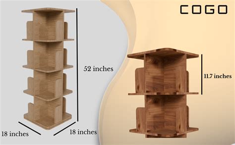 COGO 4 Tier Revolving Bookshelf | 360° Smooth Revolve Mechanism | 52 x ...