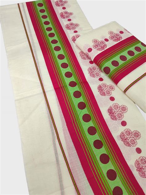 Kerala Set Mundu Neriyath(2.8m) Single with Multi Colour Border – Keraloom