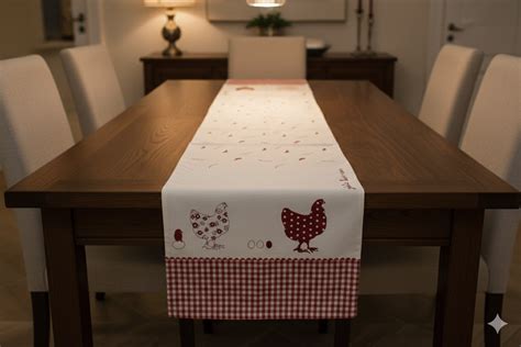 Rustic Red Gingham & Chicken Print Cotton Table | Nushio