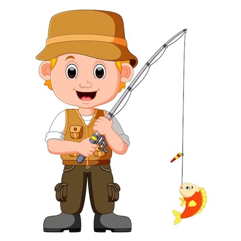 Cartoon man fishing | Premium Vector