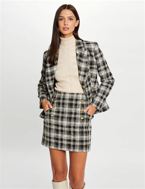 Checked straight skirt black ladies' | Morgan