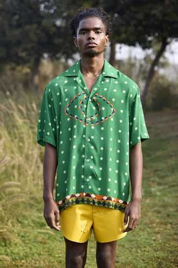 Buy Green Rayon Club Bali And Sun Print Lapel Collar Shirt For Men by ...