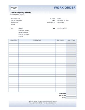 Work Order Form For Excel - Fill and Sign Printable Template Online
