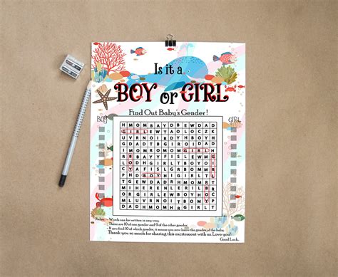 Gender Reveal Crossword Game With Underwater Design - Gender Reveal ...