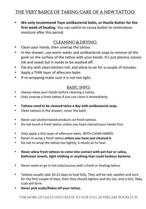 Tattoo Aftercare Instructions Printable - Printable Templates Online By Paul Printable