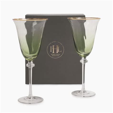 Set of 2 Green Textured Wine Glasses