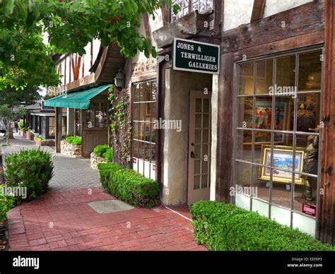 Neat street scene of quaint shops and art galleries Ocean Avenue Carmel ...