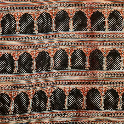 Pure Cotton Ajrak Contemporary Minare Rust Red With Black Hand Block P ...
