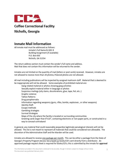 Coffee Correctional Facility Information Page | PDF | Clothing | Prison