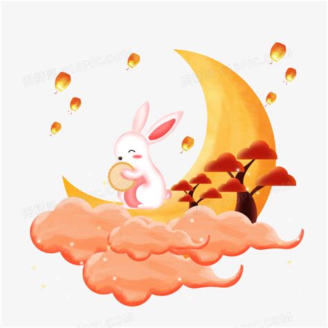 中秋之手绘卡通月亮的上的玉兔图片免费下载_PNG素材_编号1kxikq447_图精灵