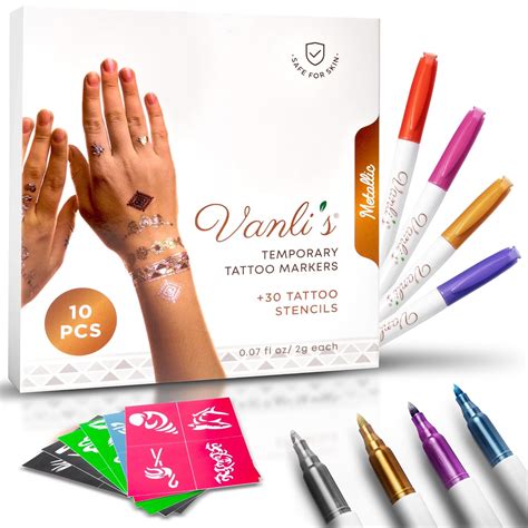 Vanli's Vanlis Metallic 10 Temporary Tattoo Markers, India | Ubuy