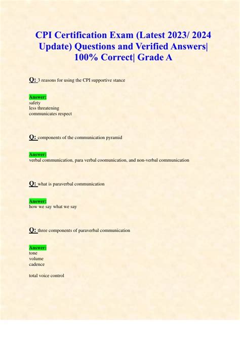 CPI Certification Exam (Latest 2023/ 2024 Update) Questions and ...