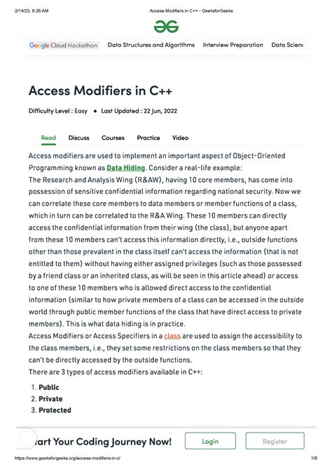 1. Access Modifiers in C++ - Read Discuss Courses Practice Video Access ...