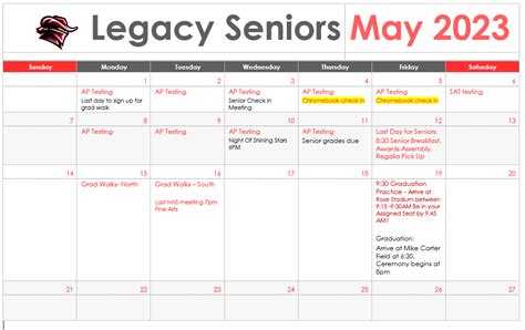 Legacy Senior Calendar 2023 | Tyler Legacy High School