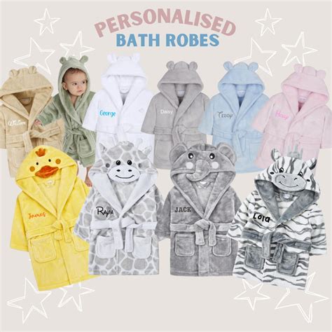 Personalised Bath Robe, Baby Hooded Dressing Gown, Children Fleece ...