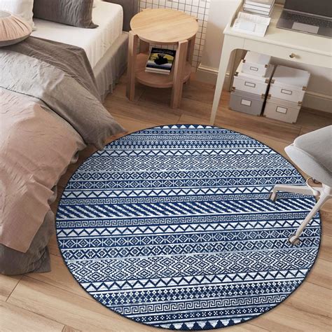 GlowSol 4x4 Boho Moroccan Circle Area Rug Modern Geometric Round Area Rug Low Pile Anti-Slip ...