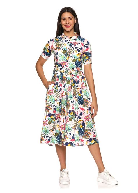 Tusok Women Cotton Floral Beach Tropical Dress with Collar and Pocket