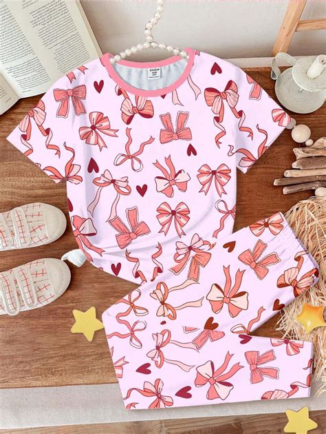 SHEIN Tween Girls Casual Cartoon Print Short Sleeve T-Shirt & Tight ...