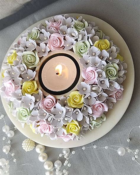 Somber Flower Design Marble Tealight Candle Holder | 6 x 2 inches – Dusaan