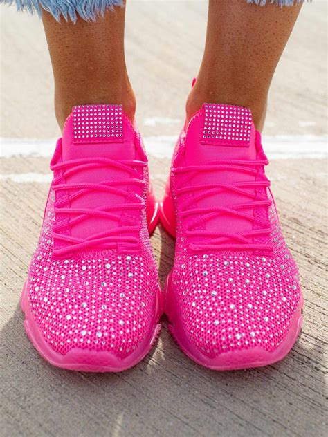 Rhinestone Sneakers - Neon Pink