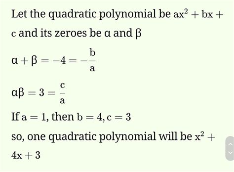 Sum and product at zeros at polynomial is -4 and 3 respectively then ...