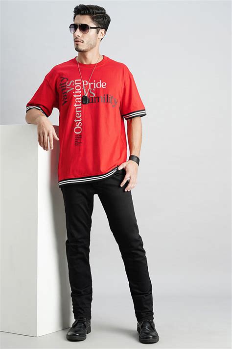 Dk Red Half Sleeve Oversized Tee – ROOKIES