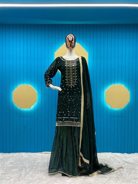 Party Wear Green Color Sequence Work Sharara Suit – Vastra Shop