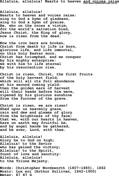 Easter Hymns, Song: Alleluia, Alleluia! Hearts To Heaven And Voices ...