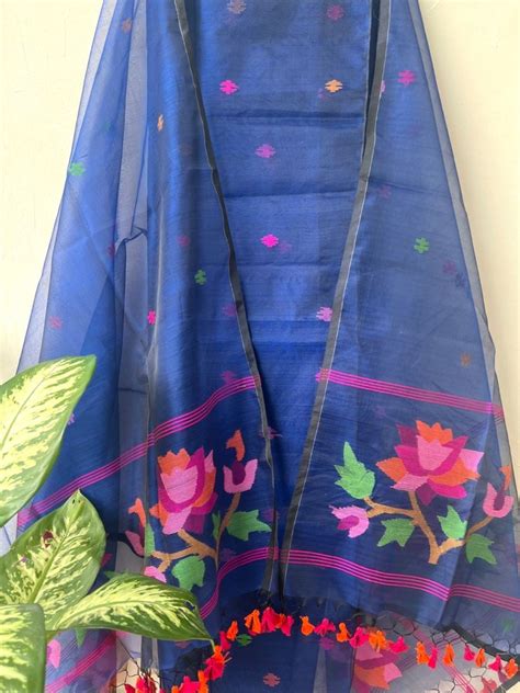 Original Woven Jaal Muslin Jamdani Kurta Dupatta Set | Light Navy Blue ...