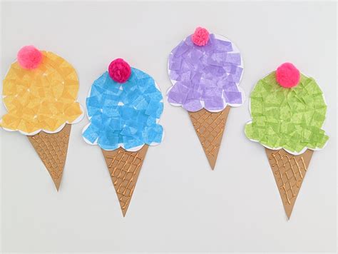 Easy tissue paper ice cream craft for kids. Fun summer art project for ...