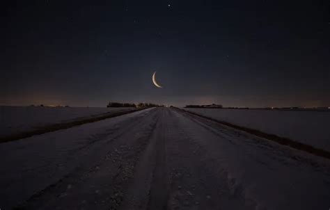 Wallpaper winter, road, the sky, snow, landscape, night, nature, the ...