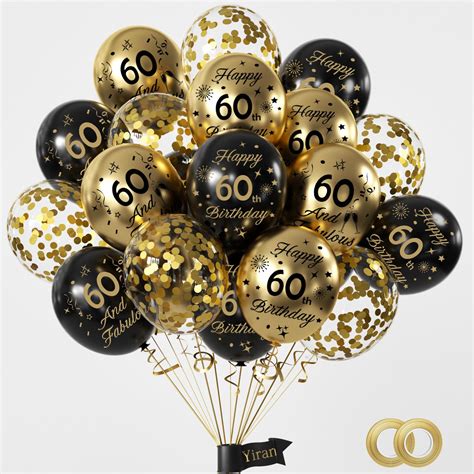 Buy 60th Birthday Balloons 15 Pcs Black Gold Happy 60th Birthday Latex ...