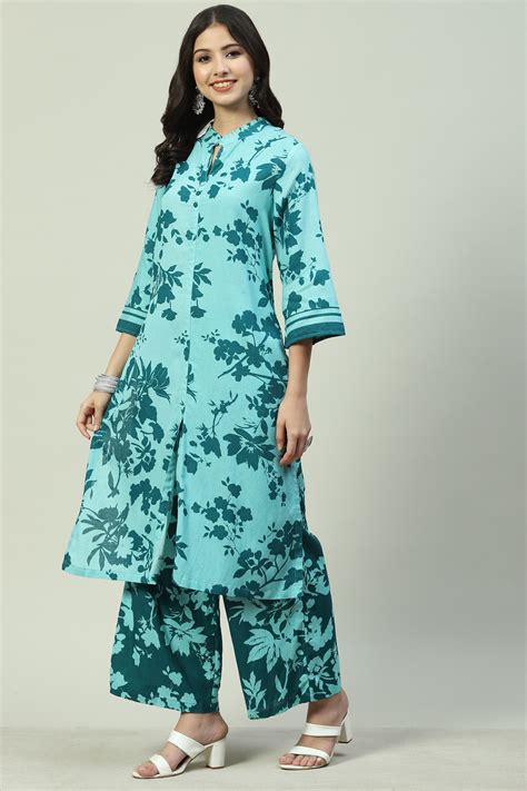 Yellow & Green Rayon Straight 2 Piece Set