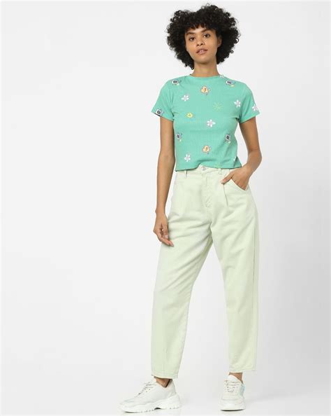 Green Graphic Print Cropped Top