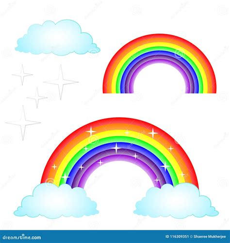 Vector Illustration Rainbow with Clouds Set Stock Vector - Illustration ...