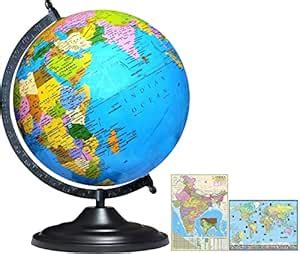 SAVY 10 Inch=25.40 cm Globe with India & World Maps, Black Arc and Base ...