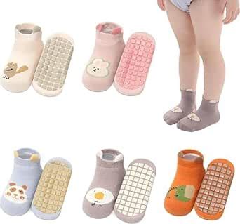 PLASTOCK 5 Pairs Baby Socks Set, Antislip Socks for New Born Baby 1-3 ...