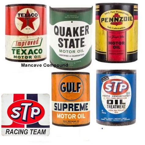 Collection Of Five Metal Half Oil Cans Pennzoil Gulf Texaco ...