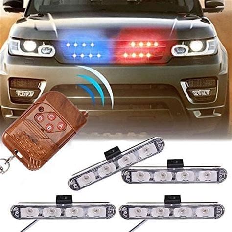 Automaze Car Police Light Grill Flasher 4 X 4 LED With Wireless Remote ...